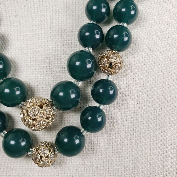 Vintage Talbots Green Bead Rhinestone Ball Two Strand 26" Necklace NWT - Picture 11 of 15